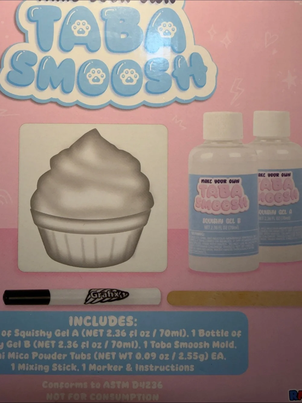Taba Make Your Own  smoosh Squishy  Craft Kit - Pink & Teal Cupcake